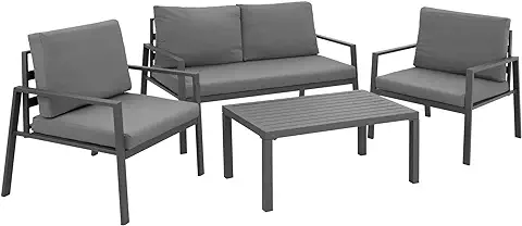 TecTake 403904 Conjunto de Muebles de Aluminio para Jardín, Juego de Dos Sillones, un Sofá y una Mesa, Mobiliario de Exterior con Estructura Inoxidable y Cojines Impermeables TecTake 403904 Conjunto de Muebles de Aluminio para Jardín, Juego de Dos Sillones, un Sofá y una Mesa, Mobiliario de Exterior con Estructura Inoxidable y Cojines Impermeables