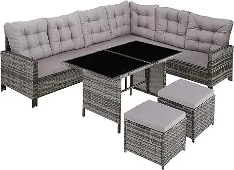 TecTake 800824 Conjunto de Ratán, Sofá de Esquina para Jardín, Mueble de Exterior para Terraza con Mesa y Cojines (Gris) TecTake 800824 Conjunto de Ratán, Sofá de Esquina para Jardín, Mueble de Exterior para Terraza con Mesa y Cojines (Gris)