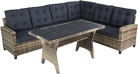 TecTake 800935 Conjunto de Ratán para Jardín, Mueble de Exterior de Poli Ratán para Patio, Sofá de Ratán Sintético para Terraza con Cojines y Fundas (Natural) TecTake 800935 Conjunto de Ratán para Jardín, Mueble de Exterior de Poli Ratán para Patio, Sofá de Ratán Sintético para Terraza con Cojines y Fundas (Natural)