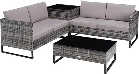 TecTake 800959 Conjunto de Ratán para Jardín, Mueble de Exterior de Poli Ratán para Terraza, Sofá de Ratán Sintético con Cojines y Fundas (Gris) TecTake 800959 Conjunto de Ratán para Jardín, Mueble de Exterior de Poli Ratán para Terraza, Sofá de Ratán Sintético con Cojines y Fundas (Gris)