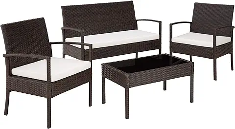 TecTake Conjunto Muebles de Jardín en Poly Ratan Sintetico - Negro 4 Plazas, 2 Sillones, 1 Mesa Baja, 1 Banco (Negro/Marrón) TecTake Conjunto Muebles de Jardín en Poly Ratan Sintetico - Negro 4 Plazas, 2 Sillones, 1 Mesa Baja, 1 Banco (Negro/Marrón)