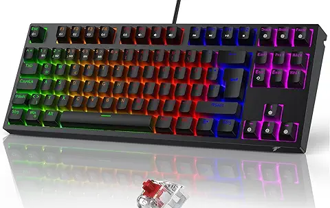 TECURS Teclado Mecánico para Videojuegos - RGB PC Aluminio Teclado con Cable 80% TKL Iluminado por Cable Teclado Mecánico, Conmutador Azul, Diseño Alemán QWERTZ para Portátil, Mac Xbox PS4 PS5 TECURS Teclado Mecánico para Videojuegos - RGB PC Aluminio Teclado con Cable 80% TKL Iluminado por Cable Teclado Mecánico, Conmutador Azul, Diseño Alemán QWERTZ para Portátil, Mac Xbox PS4 PS5