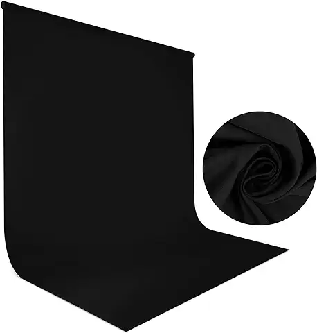Telones de Fondo Negro para Vídeo de 1,5x2m, Bonvvie Sfondo Fotográfico Resistente a Las Arrugas, Fondo de Muselina Lavable para Estudio Fotográfico, Televisión, Zoom, Youtube, Reunión en Líne  