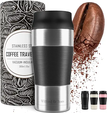 Termo Café, Taza Termica de Viaje Acero Inoxidable 360 ml | sin BPA, Antigoteo, Reutilizable, Doble Pared Aislado al Vacío, Apto para Lavavajillas | Vaso Hermetico Té Caliente  