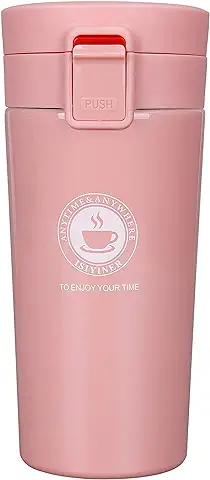 Termo, Termo de Café para Llevar de Acero Inoxidable Vaso Termico Prueba de Fugas Taza de Café Térmica Sin BPA para Coche Oficina Viaje 380ML Rosado  