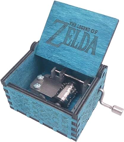 The Legend of Zelda - Caja de Música con Manivela de Madera Tallada para Joue Zelda Song of Storms from Ocarina of Time, Color azul  