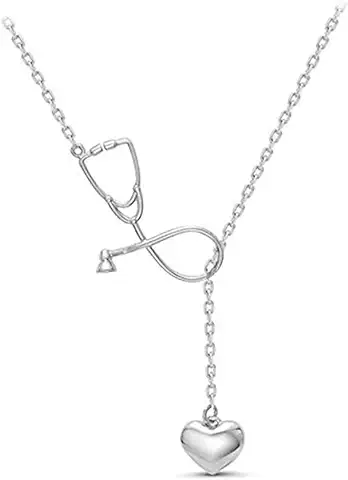 TingXiu Estetoscopio Collar De Lariat con Corazón, Corazón Y Estetoscopio Colgante para Médico Regalo De Enfermera Estudiante De Médico，oro  