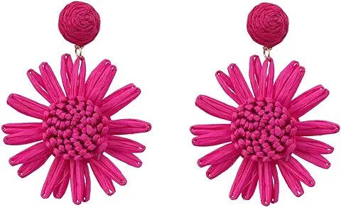 TOEECY Pendientes de Ratán para Mujer Niñas Flores Boho Aro Grandes Colgantes Pendientes a Mano Flower Earrings Trenzado Pendientes Retro Pendientes para Viajes Playa  