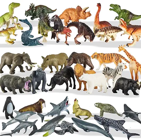 TOEY PLAY 36 Mini Animales de Juguete, 3 en 1 Animales Marinos, Animales Salvajes, Dinosaurios, Realista Figuras de Animales de Plástico, Educativo Regalo para Niños 3 Años  