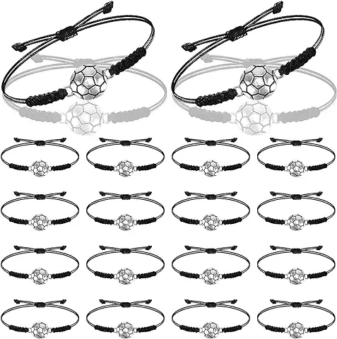 Towviy 18 Pulseras de Fútbol Trenzada, Ajustables Bracelet Fútbol para Niños Pulsera Tejida a Mano Atléticas Bracelet para Futbolistas Pulsera con Abalorios de Fútbol para Fiesta de Temática Deportiva  