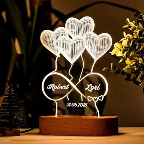Transparent Gift Lámpara del Amor Personalizada Infinito con Corazones. Con Nombre Pareja y Fecha. Regalos Originales para San Valentín, Bodas, Cumpleaños. Metacrilato y Madera Transparent Gift Lámpara del Amor Personalizada Infinito con Corazones. Con Nombre Pareja y Fecha. Regalos Originales para San Valentín, Bodas, Cumpleaños. Metacrilato y Madera