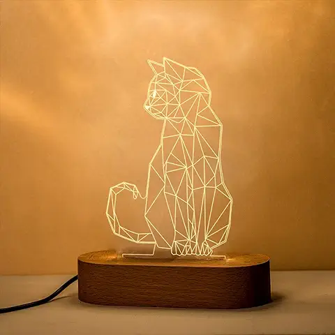 Transparent Gift Lámpara Personalizada Gato con Nombre. Luz LED Nocturna para Mesita Noche. Decoración. Regalos Originales para Cumpleaños, Niños. Regalos Personalizados para Hombre y Mujer  