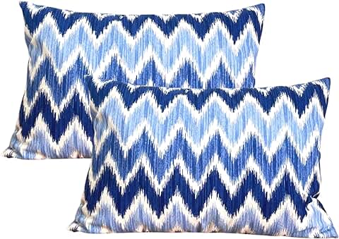 TRESMESTRES Fundas de Cojines para Sofá - Diseño Mediterráneo, Vibrantes Colores, Patrones Estilo Ikat - Cubiertas de Cojines Decorativas - Funda de Cojín 30x50 cm - Set de 2, Azul  