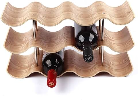 Triple Sonido, Decoración de la onda Inteligente Elegante Botella, 12 Botellas de Vino, con tres Estantes Naturales en Nogal, Botellero para Amantes del vino en Diseño Curvado Regalo  