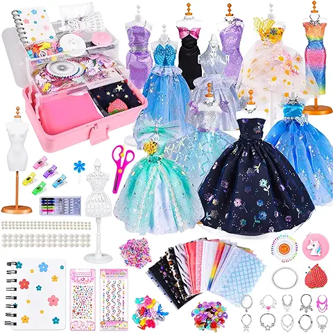 Ulikey Kit de Diseño de Moda Para Niñas, 600+ Piezas Kit de Costura Para Niño Diseña Moda, DIY Juegos Moda Kit de Diseño Manualidades con Maniquíes para Niñas 6-12+ Años Cumpleaños Regalo  