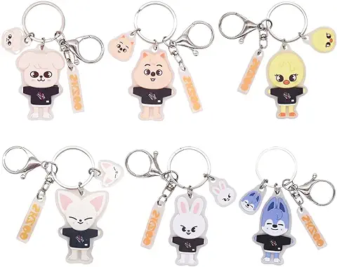 UZSXHJ Llavero Stray Skzoo -6PCS Acrylic Cartoon Skzoo Keyring, SKZ Llavero de Mochila con Diseño de Animales, Lavero de Muñeca para Niños Aficionados  