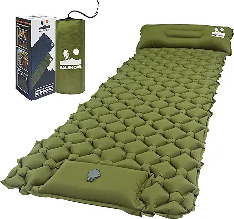 VALEHOWL Colchoneta de Dormir para Acampar, Colchón Inflable Ultraligero con Bomba Incorporada y Almohada para Mochileros, Senderismo - Artículos Básicos y Accesorios para Acampar en Caja de Regalo  