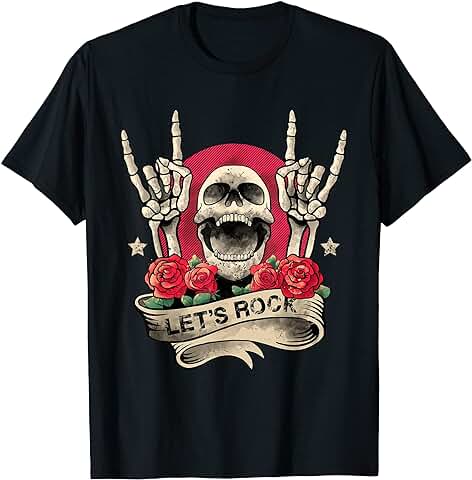 Vamos a Rock Rock & Roll Skeleton Hand Vintage Retro Rock Concierto Camiseta  