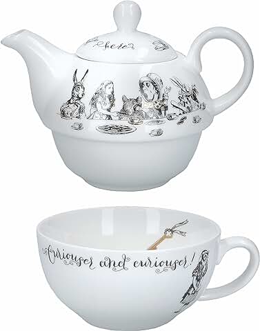 V&A – Juego de Té de Alicia en el País de las Maravillas, Set de Tetera y Taza de Porcelana, Color Blanco, Caja Regalo, 250 ml  