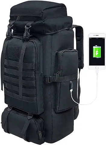 Vaupan Mochila de Senderismo de 80L, Mochila Táctica Militar Grande para Acampar, Mochila de Viaje Impermeable Mochila Molle al Aire Libre para Hombres y Mujeres (Negro)  