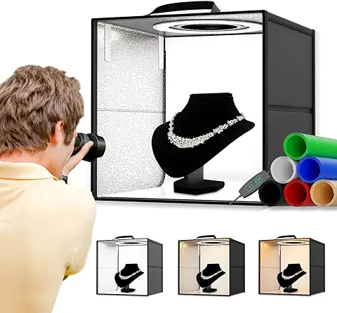 VAYOTOY Estudio Fotográfico Caja de Luz 40x40x40cm, Cubos de luz para Estudios de Fotografía con CRI >95,120 Luces LED Regulables,3000K-5600K, Fondos de 6 Colores para Productos de Tamaño Pequeño  