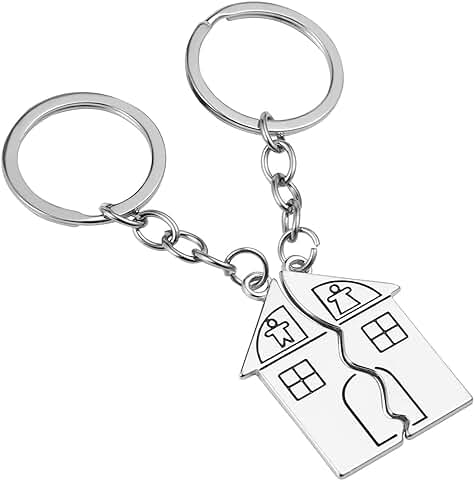 VEGCOO 2 Piezas Llaveros, Llavero de Acero Inoxidable para Regalo de la Primera Casa, Colgante de la Casa, Regalo de Inauguración de la Casa VEGCOO 2 Piezas Llaveros, Llavero de Acero Inoxidable para Regalo de la Primera Casa, Colgante de la Casa, Regalo de Inauguración de la Casa