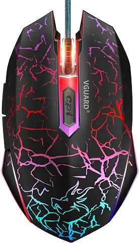 VGUARD Ratón Gaming con Cable, 4 dpi Adjustables Hasta 2400, Gaming Mouse Óptico, Ratón Ergonómico Óptico RGB con 6 Botones y LED 7 Colores para PC, Portátil. (Versión Mejorada) - Negro VGUARD Ratón Gaming con Cable, 4 dpi Adjustables Hasta 2400, Gaming Mouse Óptico, Ratón Ergonómico Óptico RGB con 6 Botones y LED 7 Colores para PC, Portátil. (Versión Mejorada) - Negro