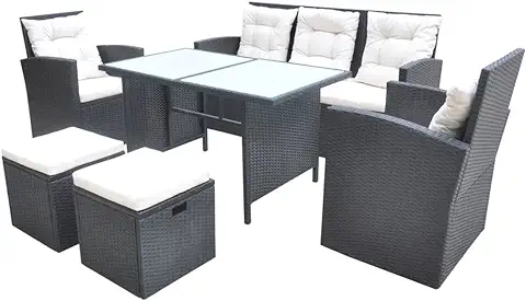 VidaXL Juego de Comedor de Jardín Ratán Sintético Negro Muebles Patio Exterior VidaXL Juego de Comedor de Jardín Ratán Sintético Negro Muebles Patio Exterior