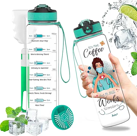 Åvix. Botella de Agua Tritan 1L para Enfermeras y TCAE - Sin BPA, con Filtro para Frutas y Cepillo de Limpieza Incluido - Ideal para una Enfermera en Apuros o una Enfermera Saturada  