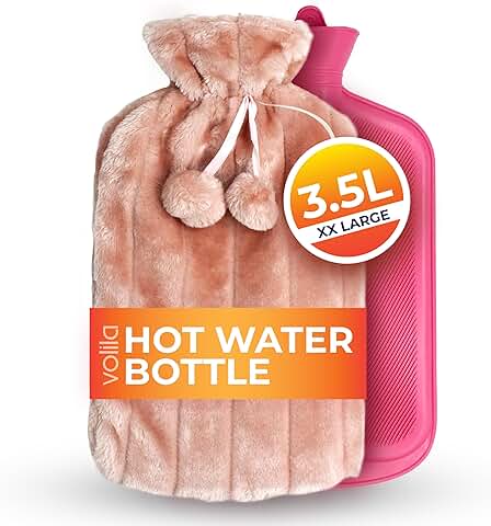 Volila Bolsa de Agua Caliente, Formato XXL, 3,5 L - 1 Bolsa de Agua Caliente Grande de Color Rosa - Bolsa de Agua con Funda de Pelo Sintético, Perfecto para Aliviar el Dolor - Idea Regalo para Navidad  