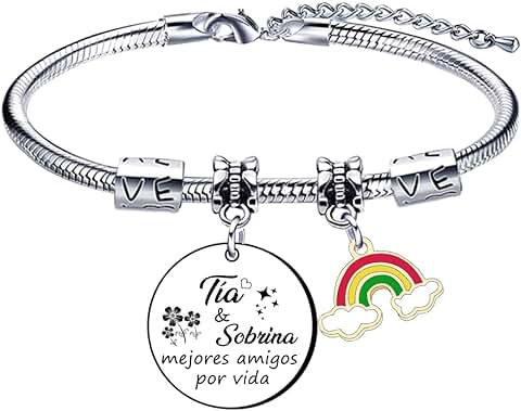 VZIUYTRE Regalo para tía Sobrina, Pulsera Ajustable con Colgante de arco iris el Mejor Amigo de por vida de la tía y la Sobrina, Acero Inoxidable  