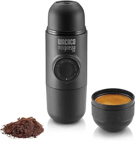 WACACO Minipresso GR, Cafetera Espresso Portatil Compatible con Café Molido, Mini Cafetera de Viaje, Cafetera Manual para Camping, Máquina de Café Portátil  