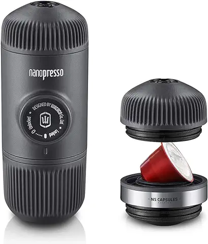 WACACO Nanopresso con NS Adapter, Máquina de Café Espresso Portátil, Compatible con Cápsulas NS y Café Molido, Juego de Máquina de Café de Viaje Manual, Perfecto para Acampar  