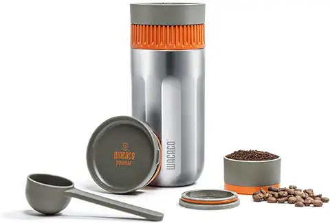 WACACO Pipamoka Máquina de Café Portátil, Máquina de Café de Viaje Pequeño, Manual de Camping Cafetera, Todo en Una Impresión al Vacío, Taza Térmica de Acero Inoxidable, Extracción Rápida, 10 fl oz  