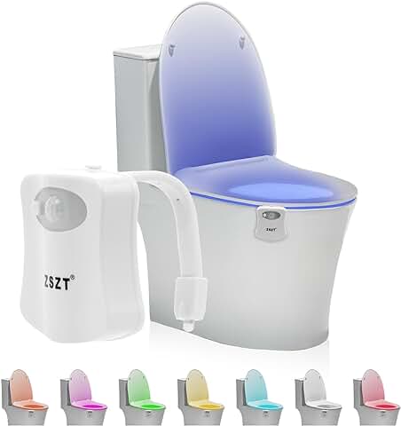 WC luz Nocturna, ZSZT LED Luz de Inodoro Luz con Detección de Movimiento del Sensor Automático, 8 Cambio de Color,Funciona con Pilas, para Cuartos de Baño con Niños (Sólo Activa en la Oscuridad)  