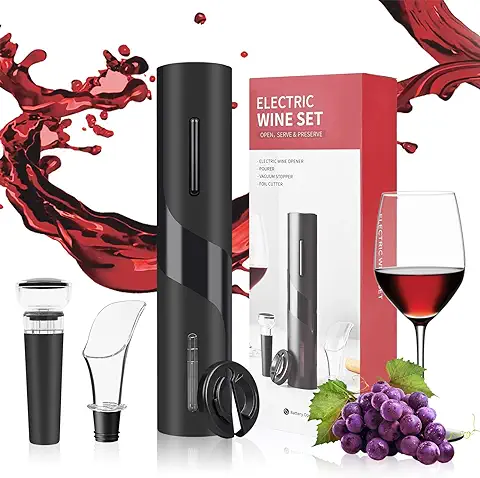 Weinsamkeit Sacacorchos Eléctrico Abridor de Vino Eléctrico 4 en 1 Juego Sacacorchos Electrico Vino Portátil Abridor de Vino Automatico con Cortador de Aluminio, Vertedor de Vino y Tapón de Vacío  