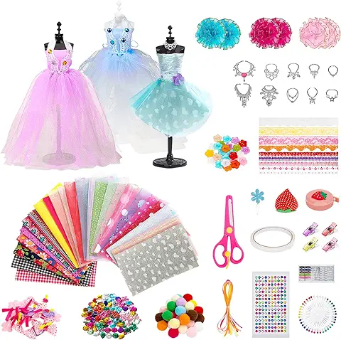 Wisplye Fashion Designer Kit de Costura, Juegos Moda Kit De Diseño Manualidades Para Niñas con 4 Maniquíes, Juguetes De Aprendizaje Cumpleaños Regalo Adolescentes Niños 6+ Años  