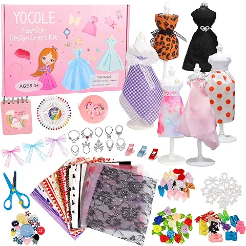 YOCOLE 300 Pezzi Fashion Designer Kit, Cucito Giochi Lavoretti Creativi Bambina Arte e Artigianato, Kit Creativo Design Gira la Moda Playset Manichino Stoffe Quaderno, Regalo Bambina 8 9 10 11 12 Anni  