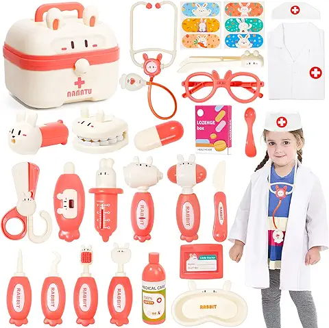 Yoptote Maletin Medicos Juguete，2 En 1 Juguetes Niña Juegos De Imitación Juguetes Niños con Médico Juguete Y Dentista Conjunto Regalo Navidad Niña Niño 2 3 4 5 6 Años  
