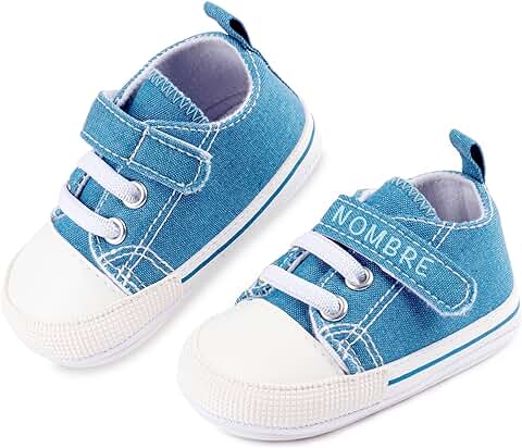 Zapatillas de bebe Personalizadas con Nombre - Zapatos Bebé de lona Estilo Casual - Regalo bebe Personalizado - Zapatos de 0 a 6 Meses (AZUL CON NOMBRE, 18)  