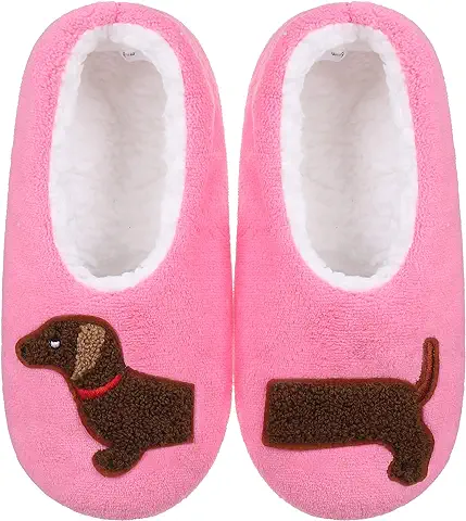 ZYZX Zapatillas de Estar por Casa,Cerradas Calcetines Mujer con Suela Antideslizante Suave Invierno para Casa,Regalos para Amantes de los Perros  