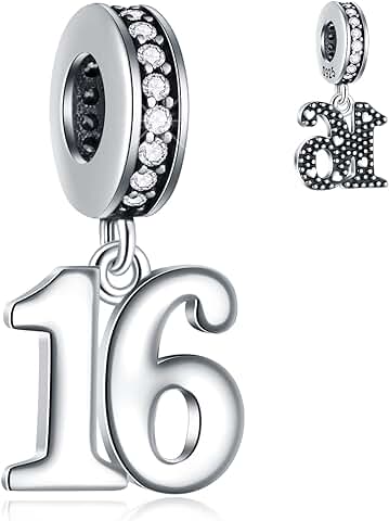 10 a 25 28 30 31 33 35 36 40 45 50 55 60 65 70 75 80 Charms Cumpleaños, para Pulsera/collar de Aniversario Europeo, Numero de Plata Esterlina 925 Cuentas Colgante, Regalos para Amantes/familia/amigos  