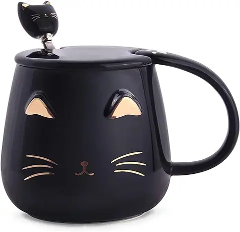 Aaliyahh Taza Linda del Gato Taza de Café de Cerámica con Cuchara de Acero Inoxidable para Gatitos,Animales 3d Tazas de Gatos para Amantes de los Gatos Mujeres Regalos  