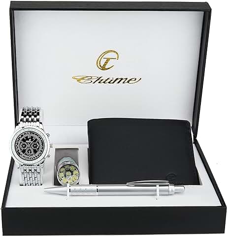 Caja de Regalo Reloj Hombre Negro- Lámpara LED - Billetera -Bolígrafo  