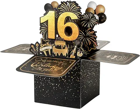BOFUNX Tarjeta de Felicitación Cumpleaños de 16 Años Pop Up 3D Tarjeta Emergente Regalo Original Creativo para Feliz Cumpleaños a Familias Amigos  