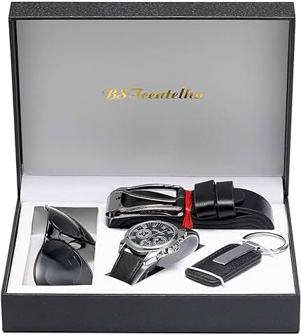 BSTcentelha Juego de Regalo para Hombre, Reloj de Pulsera, Llavero, Gafas de Sol, día del Padre, día de San Valentín, Boda, Navidad, Novio, Regalo  