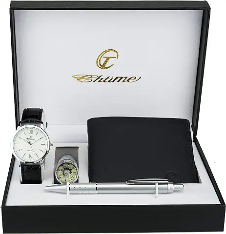 Caja de Regalo Reloj Hombre Blanco - Lámpara LED - Cuchillo Suizo - Billetera - Bolígrafo  