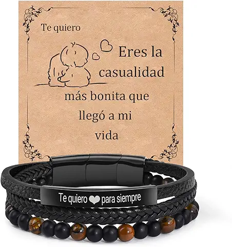 CheersLife Pulsera De Cuero Para Hombres - Regalo Tallado Para Su Hijo Hermano Amigo Marido Novio Pareja Abuelo Papá Regalo De Cumpleaños Para Hombres Regalos Creativos Para Navidad San Valentín  