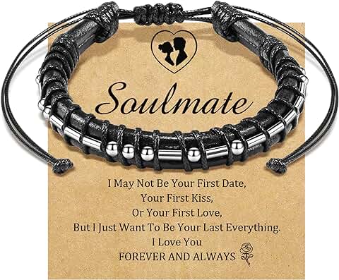 CheersLife Pulseras Para Hombres Regalos, Pulseras De Cuero Negro Para Los Hombres Regalos Pulsera De Código Morse Te Quiero Regalos Para él Joyería Masculina Regalos únicos Para El Novio Marido  