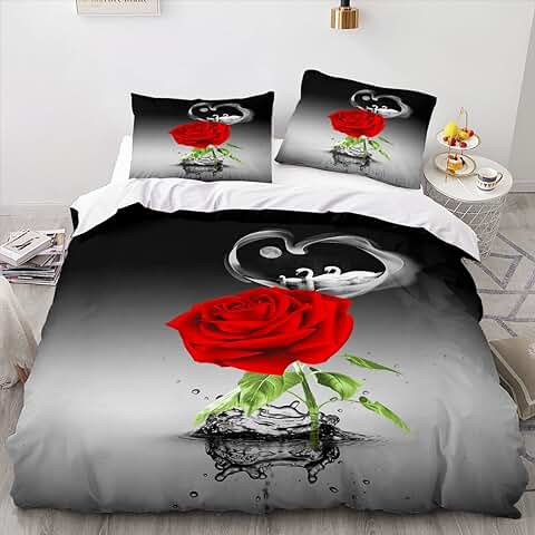 CIUNVXD Juego de cama de 3 Piezas con Estampado de Rosas, ropa de cama Romántica para Adultos, Adolescentes (B, 200 x 200 cm)  